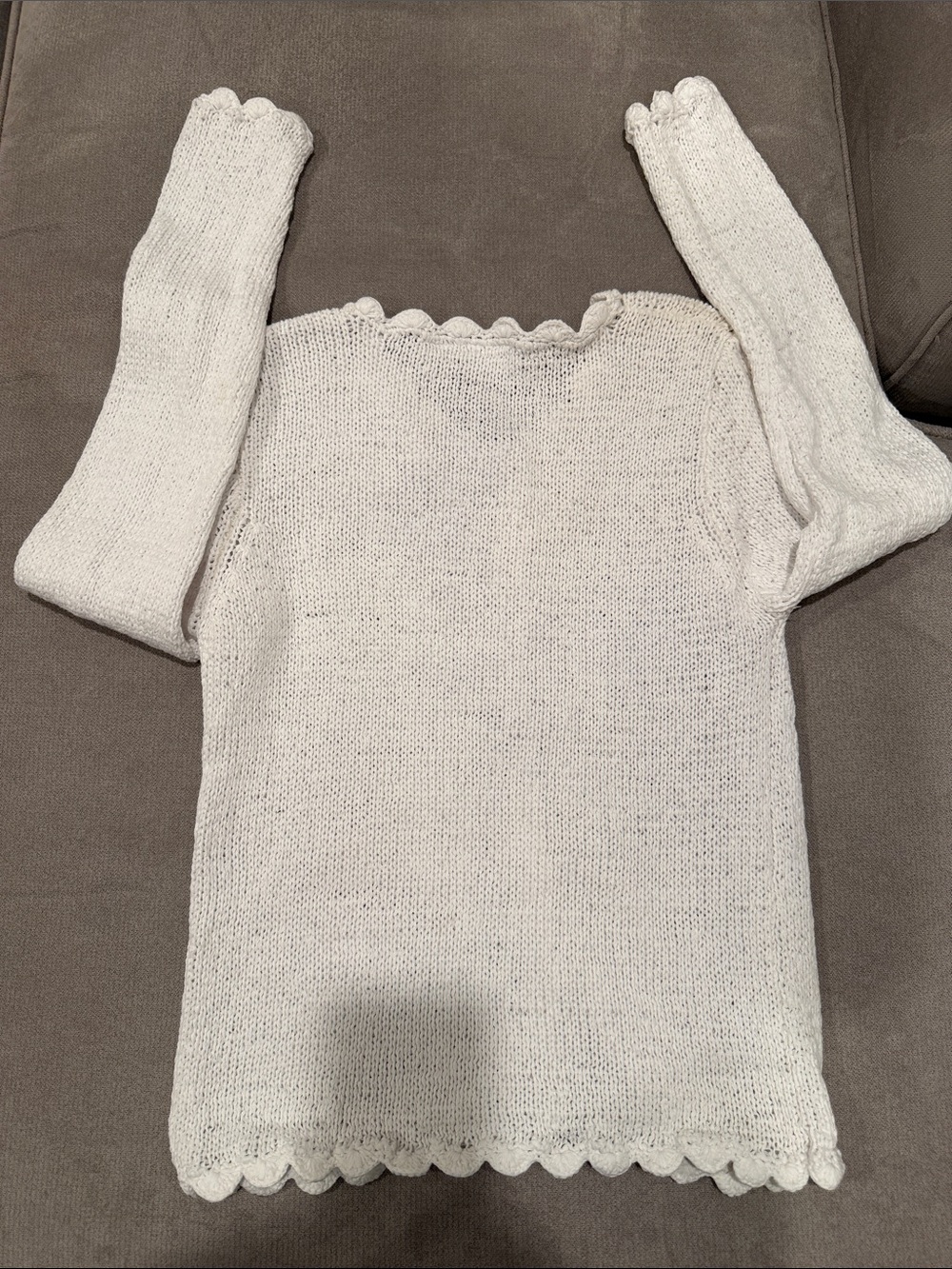 Cherokee White Scalloped-Edge Button cotton Cardigan - Picture 3 of 3